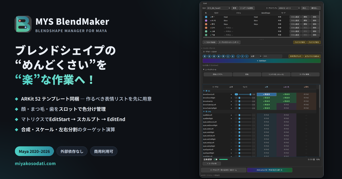 MYS BlendMaker — ブレンドシェイプの”めんどくさい”を”楽”な作業へ！